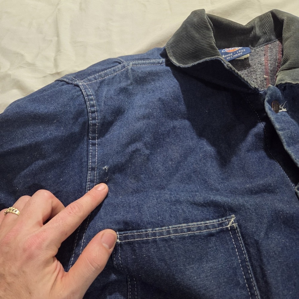 Dickies Distressed Denim Blue Chore Coat Blanket Lined Corduroy Collar Mens XXL - Picture 5 of 16